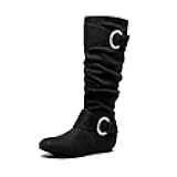 Women's Knee High Low Hidden Wedge Boots Suede Faux Fur Lining Side Zipper Knee High Buckle Boots