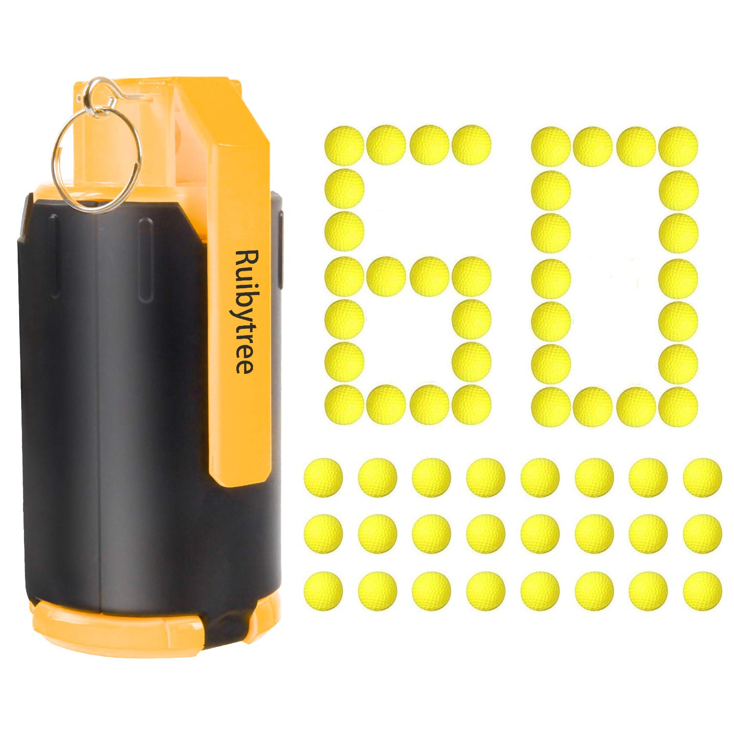 Ruibytree Tactical Plastic Toy Bomb for Nerf CS Nerf Rival Battle Game with 60PCS Rounds Refill Balls Ammo (Yellow)