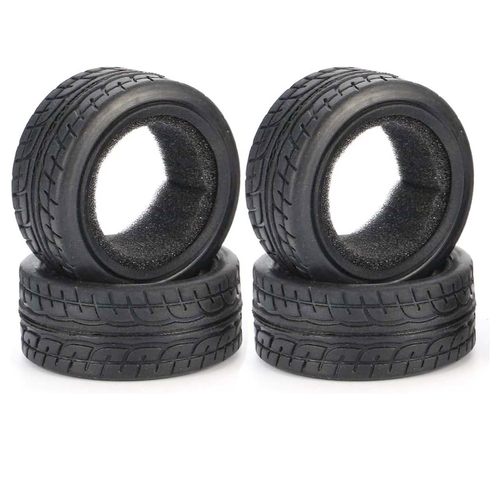 KINGCOO 1/10 RC Car Tyres on the Road, 4 Pieces 64 mm RC Car Rubber Tyres with Foam Inserts Tyres for 1:10 RC On Road Runflating Touring Racing Car for Tamiya HSP HPI Kyosho (B) — image 1