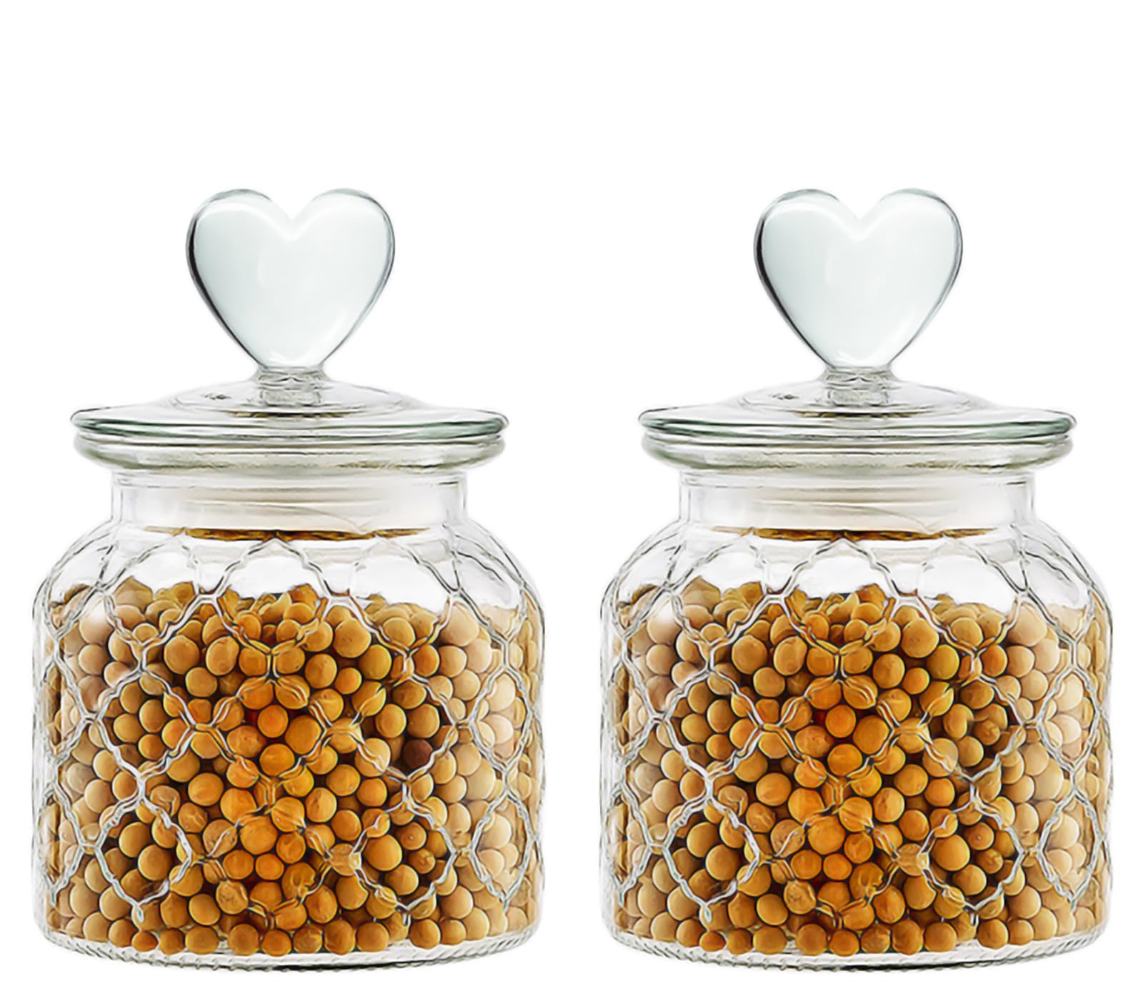 HomeyHoney Clear Glass Canister with a Cute Heart shaped