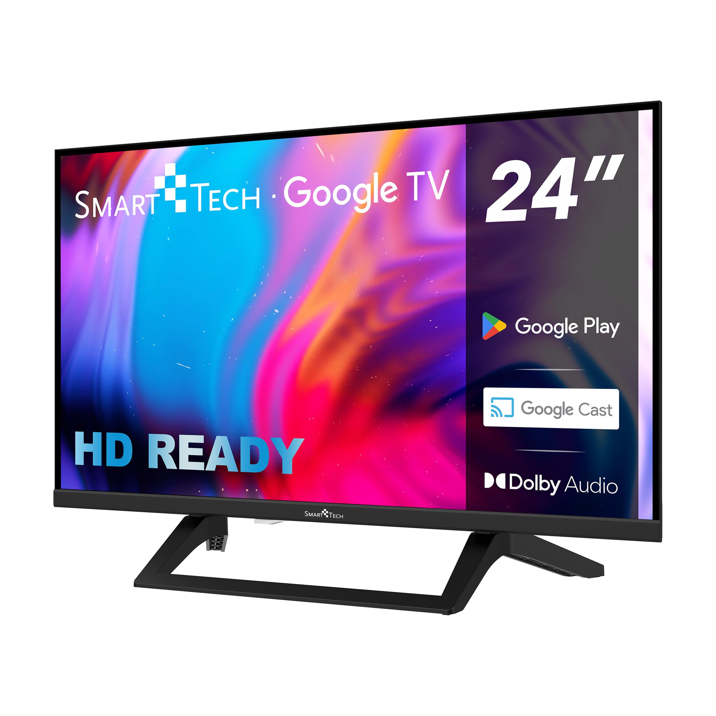 Smart Tech TV LED HD 24" (60 cm) Smart TV Google 24HG01VC Chargeur de véhicule 12v fourni, HDMI, USB, Résolution: 1366 * 768