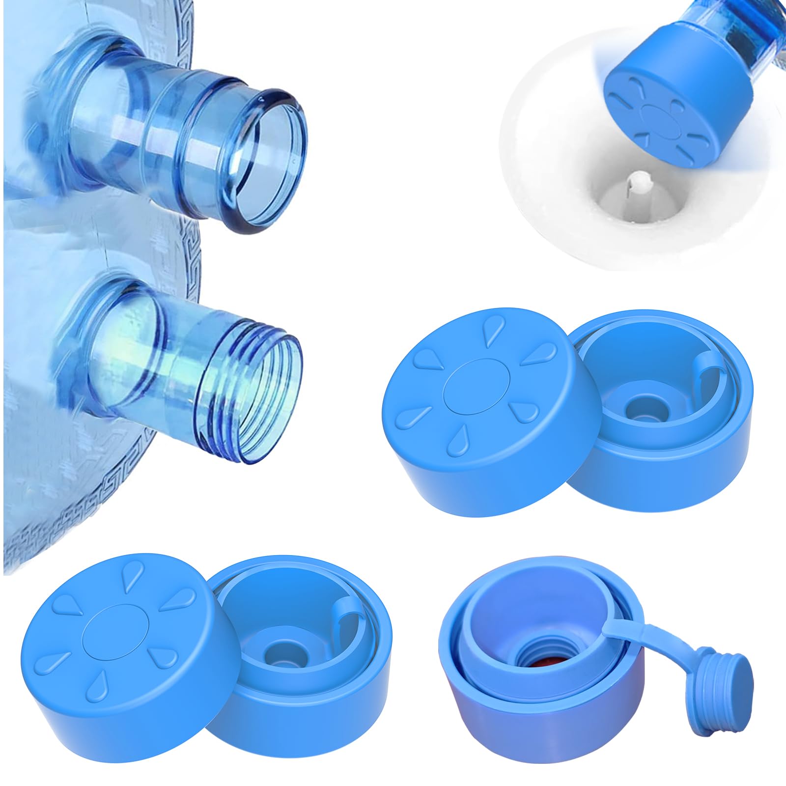 XXSJ 3 & 5 Gallon Water Jug Cap: Dishwasher Safe Silicone Reusable 5Gal Bottle Lid for Screw Snap Standard Spout with Plug and Water Dispenser Pump
