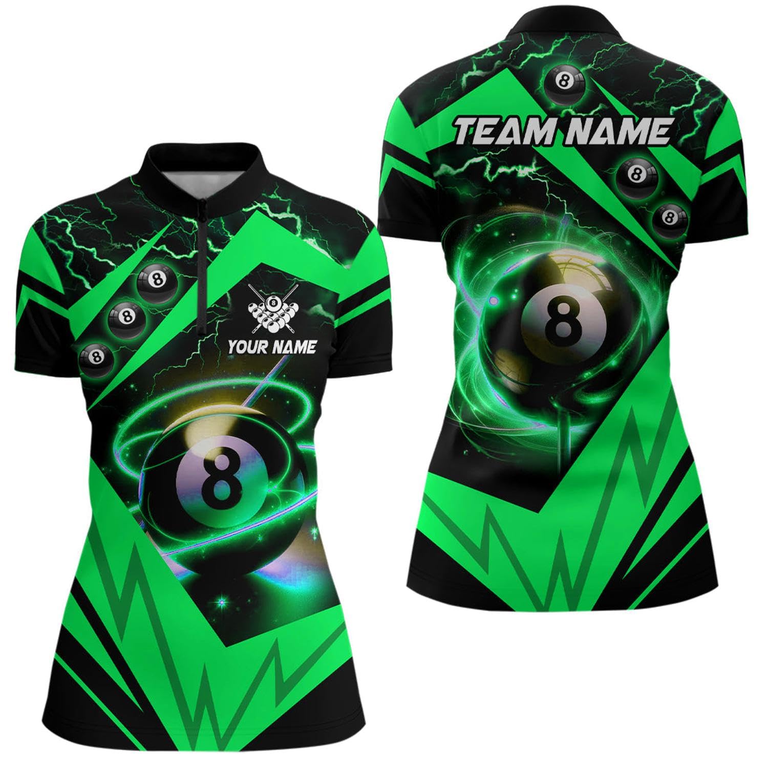 Purple 8 Ball Pool Billiard Jersey Women Quarter Zip Shirt Custom Team League Billiard Shirt T1448