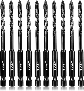 1/4 Inch Concrete Drill Bits 10PCS, Masonry Drill Bit Set with Tungsten Carbide Tip for Glass,Tile, Brick, Cement, Concrete, Plastic, Cinder Block, Wood etc