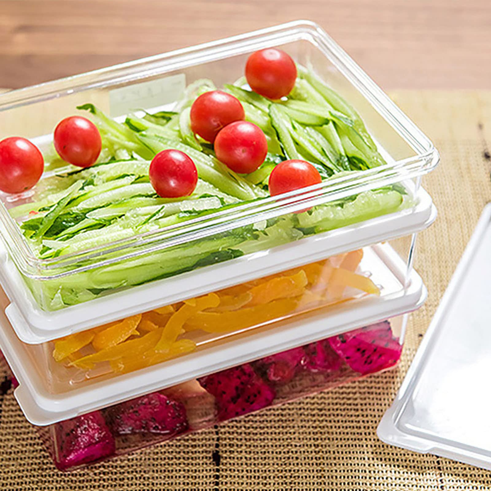 BAtlam 3 Paquetes de Caja de Almacenamiento apilable Transparente para Frutas y Verduras, Caja sellada para Alimentos de Cocina, Caja para congelador (tamaño: 450 ml) (450 ml)