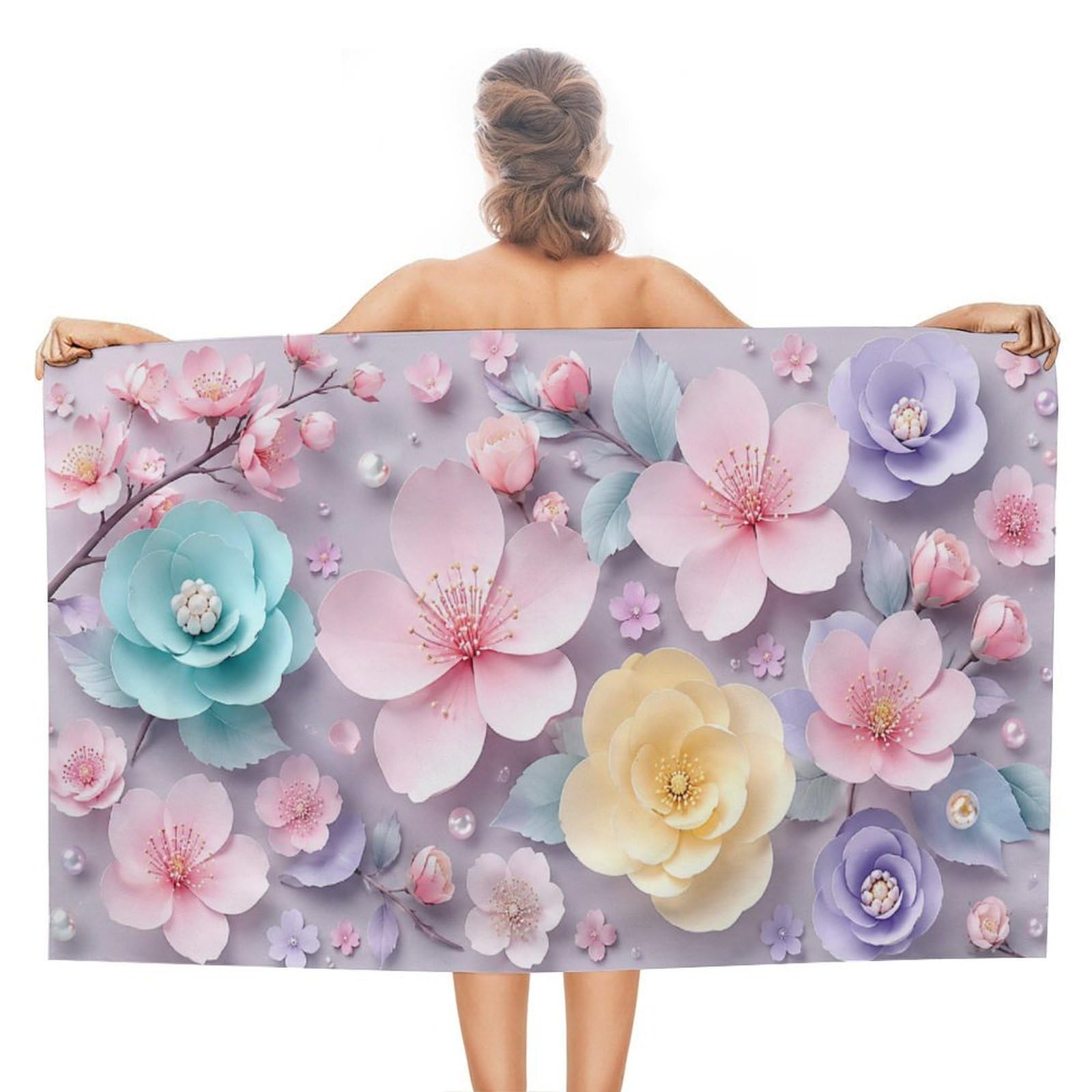 Anceky Pastel Floral Oversized Beach Towel Quick Dry Sand Free Microfiber Travel Towel Lightweight Multi Purpose Beach Blanket Pool Gym Bath Towel 51x31 in