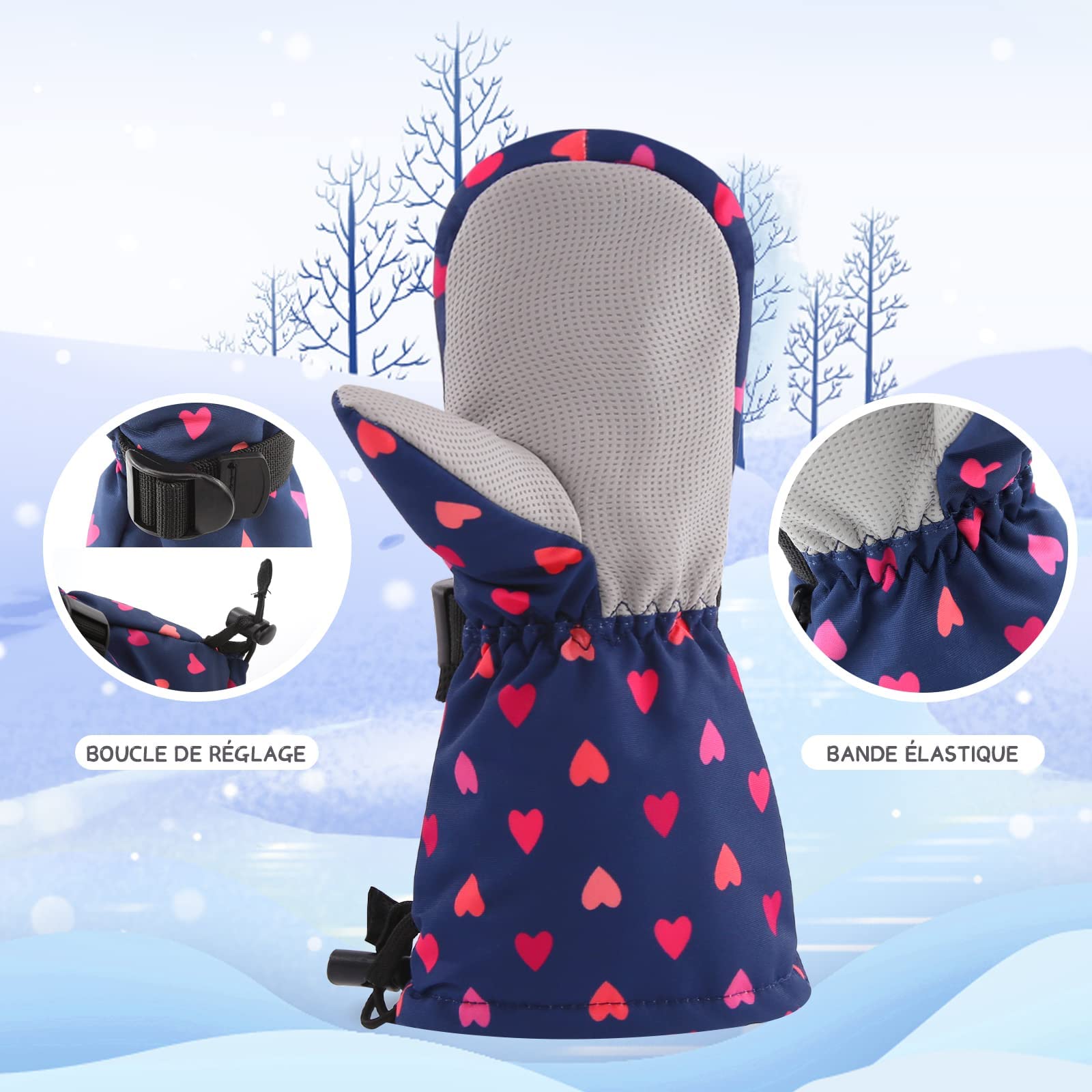 Gants hivernaux imperméables pour Enfants Gants Mitaines Respirant Chauds de Ski de Plein air pour bébé Garçons et Filles de 2 à 6 Ans