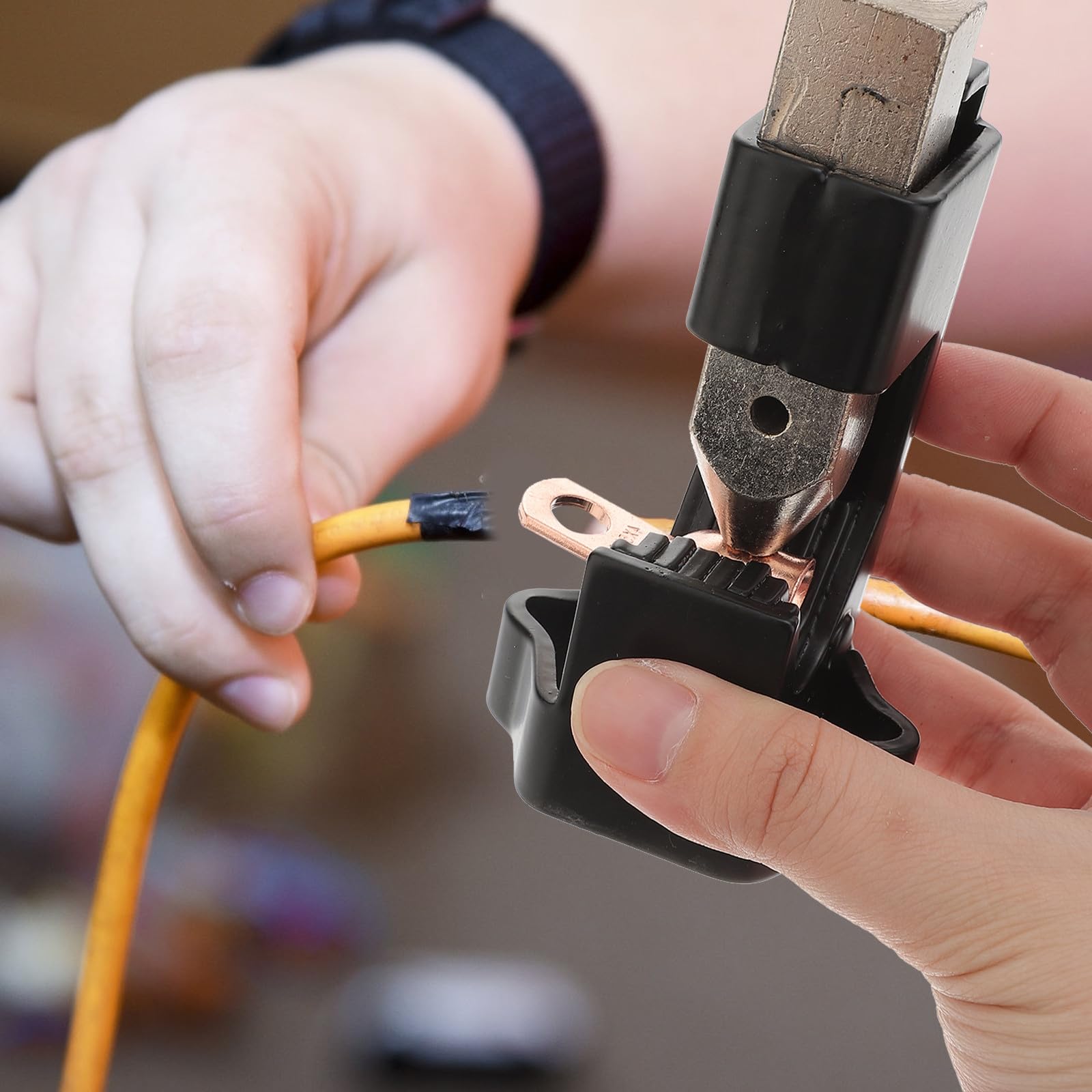 Juego de Herramienta de Engarce para Cables de Batería Terminal de Anillo 4 Awg, Acero Resistente y Resorte para Proyectos Marinos y Cables de Soldadura