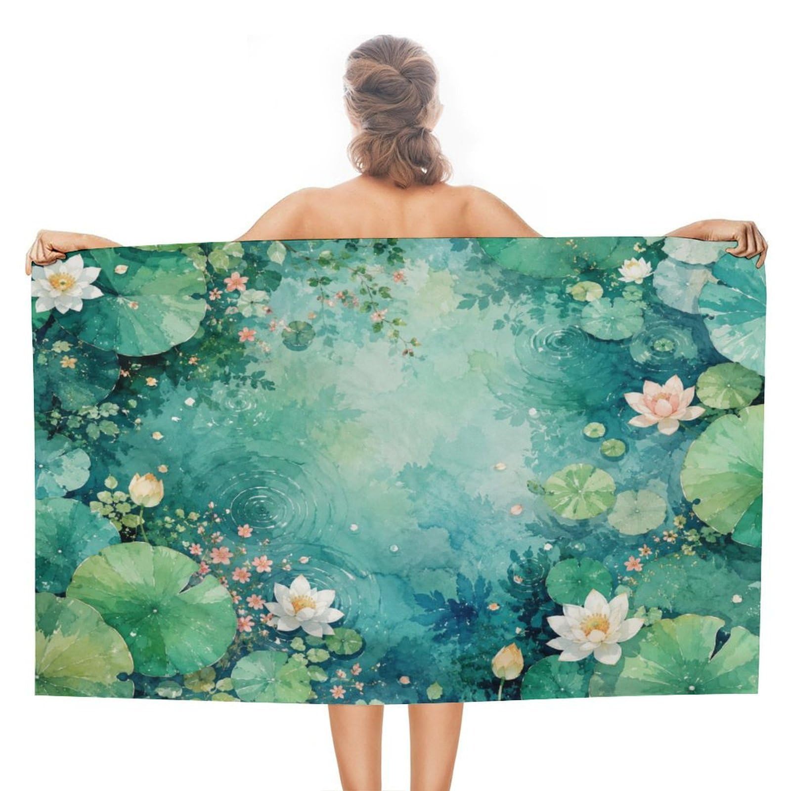 Anceky Water Lily Pond Green Oversized Beach Towel Quick Dry Sand Free Microfiber Travel Towel Lightweight Multi Purpose Beach Blanket Pool Gym Bath Towel 51x31 in