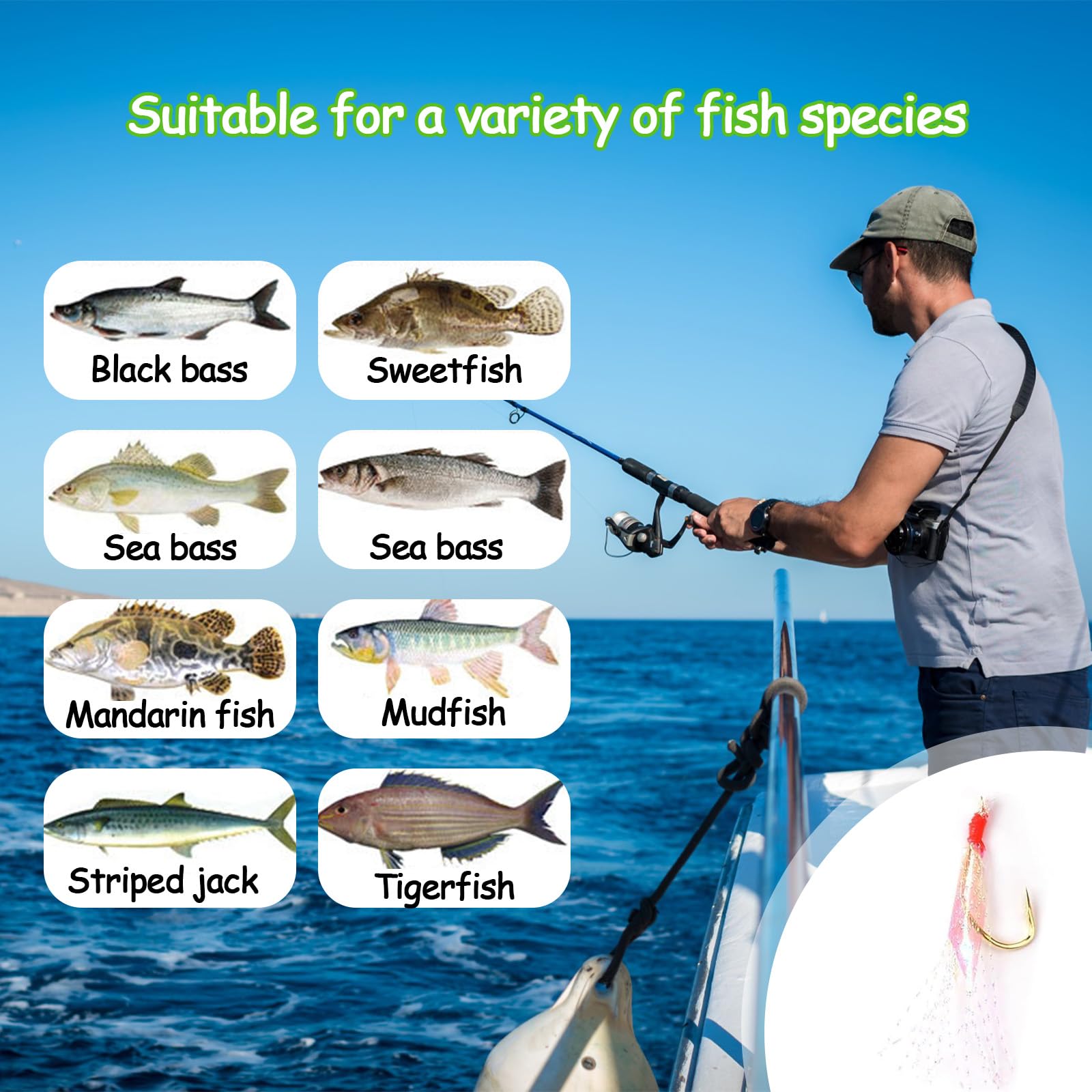 Set di 30 Piume di Sgombro, Bas de Ligne Pre-legato con Perline Luminose,Esche Bioniche per Pesca di Sgombri, Pollock, Aringhe e Basso, Ganci in Acciaio ad Alto Tenore di Carbonio, per Pesca in Mare