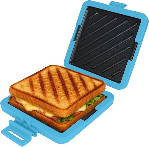 Miniatura 9 de Sandwichera crujiente para microondas, prensa Panini antiadherente de 5.5 pulgadas con placas de parrilla de metal, apta para lavavajillas para