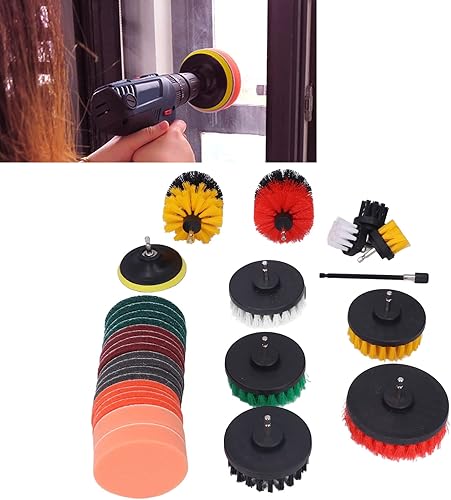 Miniatura 5 de Kit de cepillo de limpieza eléctrica, juego de accesorios de cepillo de cerdas de polipropileno, 30 piezas de vástago hexagonal de 14 pulgadas de