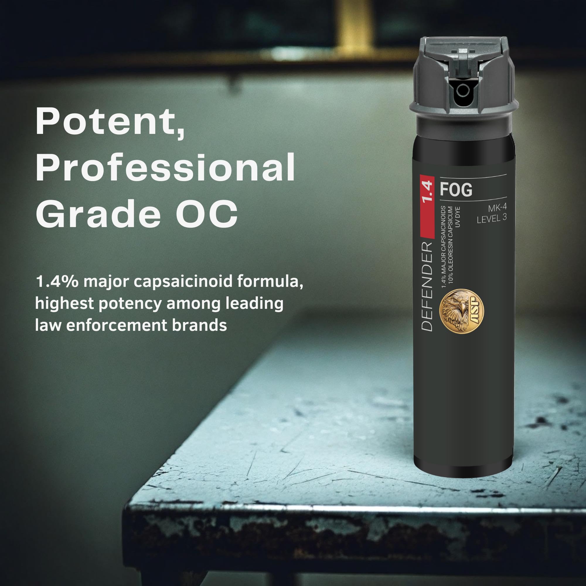 ASP Defender LE Pepper Spray Fog, Self-Defense OC for Law Enforcement Professionals, Professional Grade Personal Defense Equipment, Personal Protection Device, 18-Foot Range, 3.0 oz.