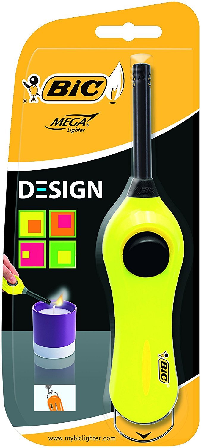 BIC 6cm extension wand Utility Lighter that lasts up to 750 lights, Assorted Colours, Pack of 4