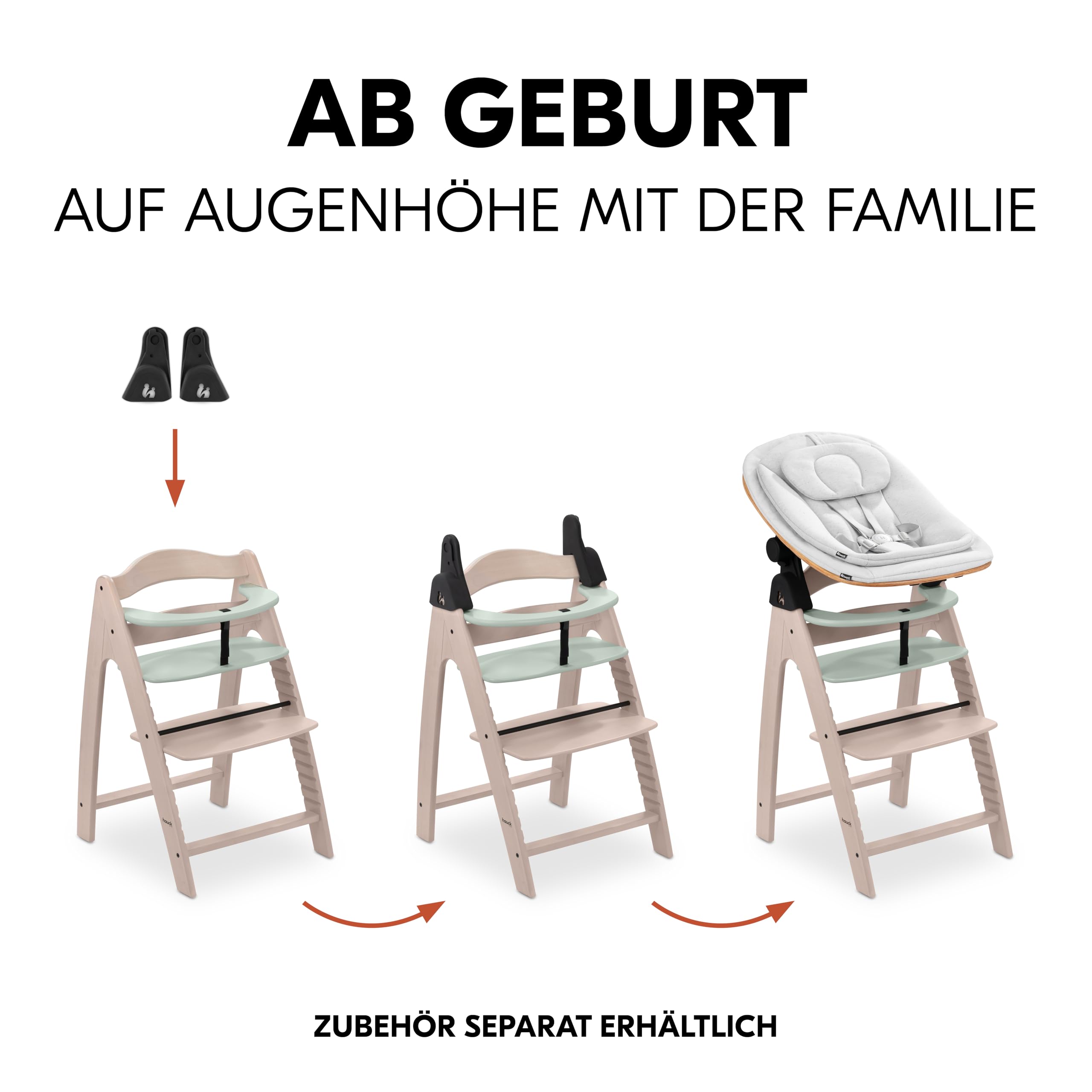 hauck Arketa Holz Hochstuhl Baby mitwachsend bis 130 kg, Whitewashed Mint