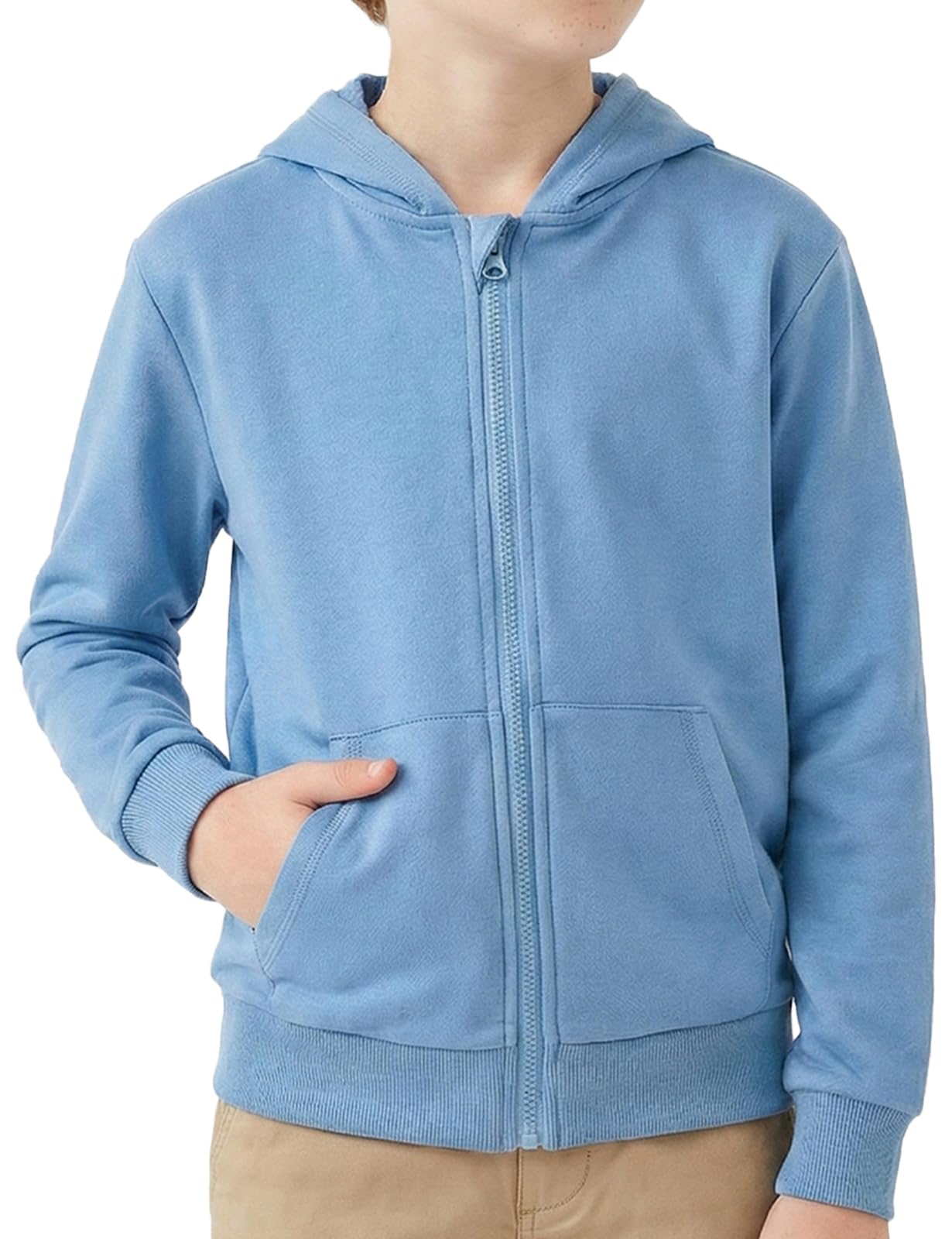 Spring&Gege Felpa classica con cappuccio per ragazzi, tinta unita, morbida, con zip intera, per bambini (3-14 anni), Blu acido., 5-6 Anni