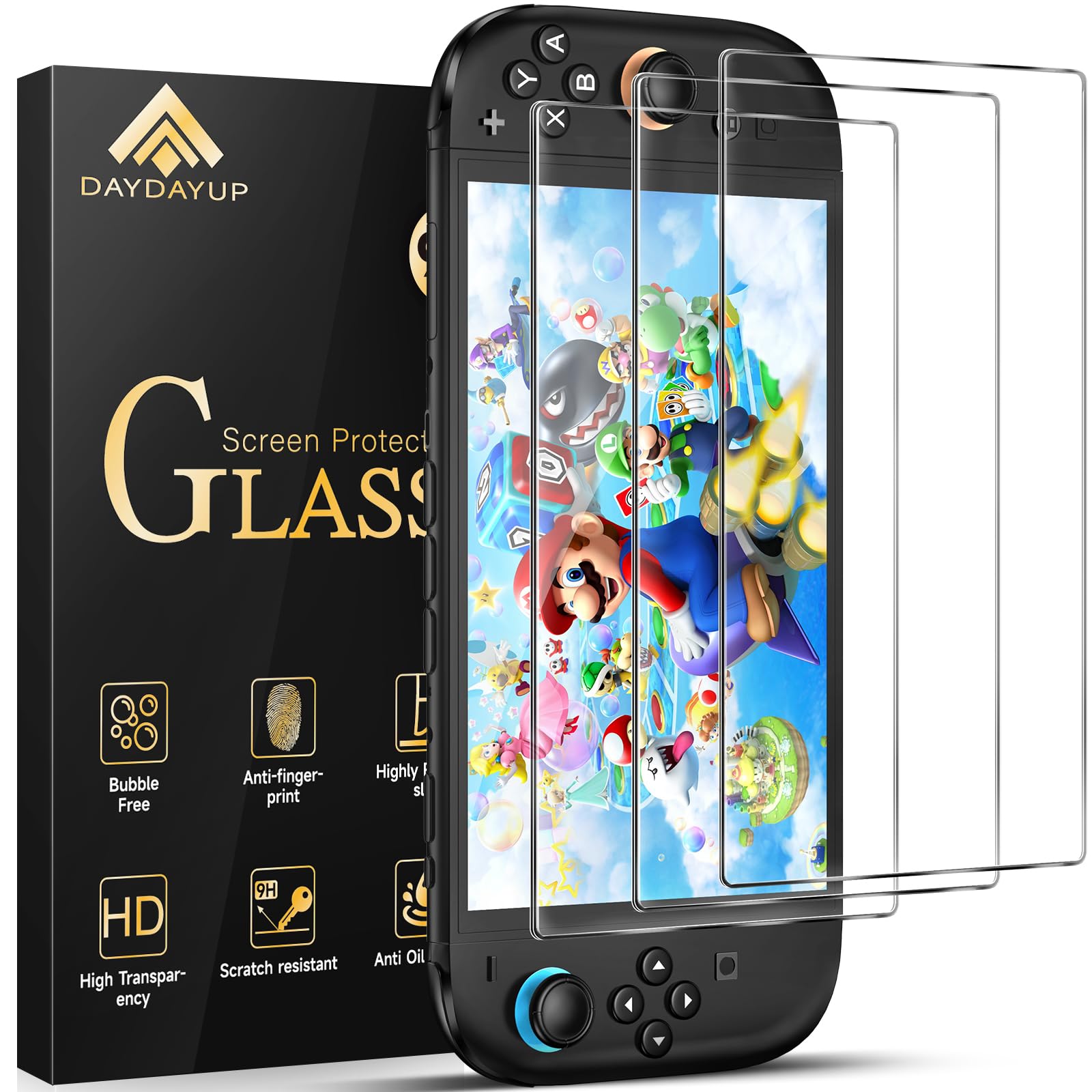 daydayup 3-Pack Screen Protector Tempered Glass for Nintendo Switch 2 [7.9 inch] 2025-HD Clear Anti-Scratch Travel Transparent Clear Screen Protector for Nintendo Switch 2 3DS & 2DS Interactive Gaming Figures