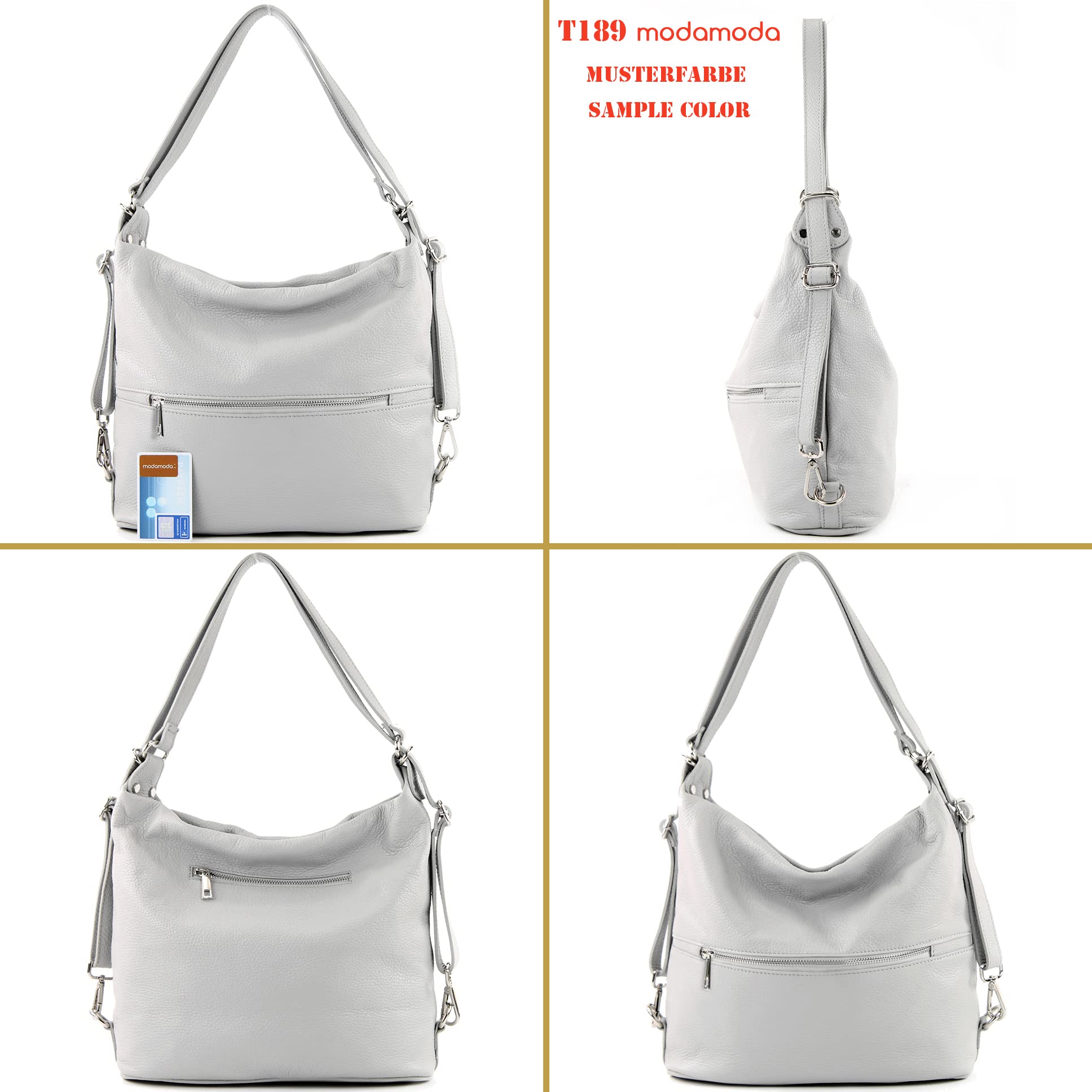 modamoda de T189 Damen Leder Rucksack Schultertasche, handmade in Italy