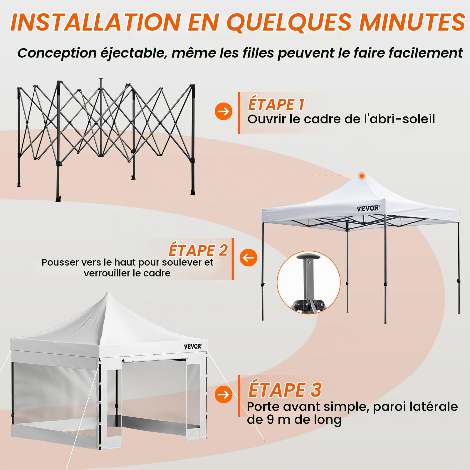 VEVOR Tonnelle Imperméable Tente Pop-up Jardin avec Parois Latérales Pavillon Terrasse Extérieure Abri Pliable Soleil Pluie Neige Résistant aux UV et Sac à roulettes pour Fête Arrière-Cour