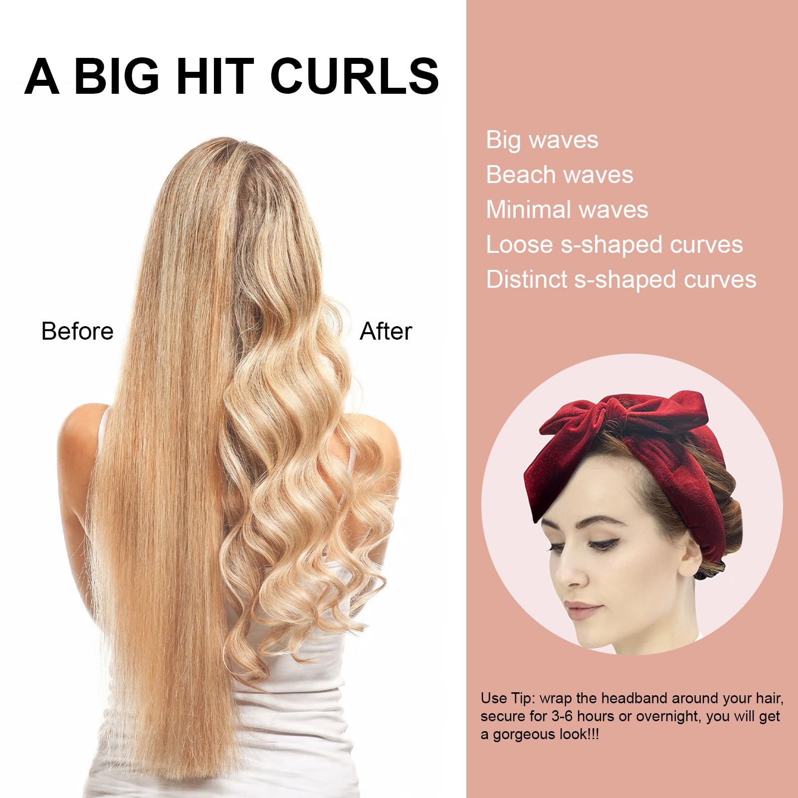 Heatless Curlers Headband, Soft Velour Heatless Curls, Overnight Heatless Hair Curling Set - Image 4
