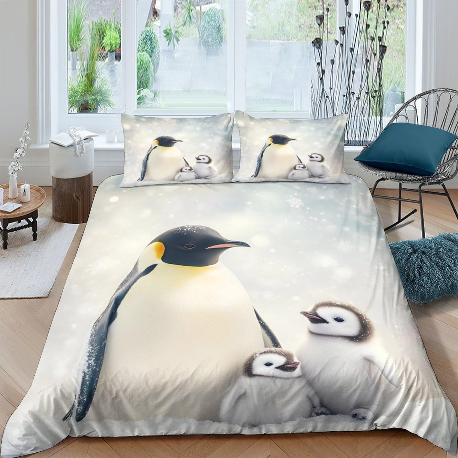 Ctjqhvkz Style-10 3D Printed Penguin Family Fitted Sheet Microfiber Soft Breathable Winter Snow Mattress Cover Bedroom Decor Single（135X200cm）