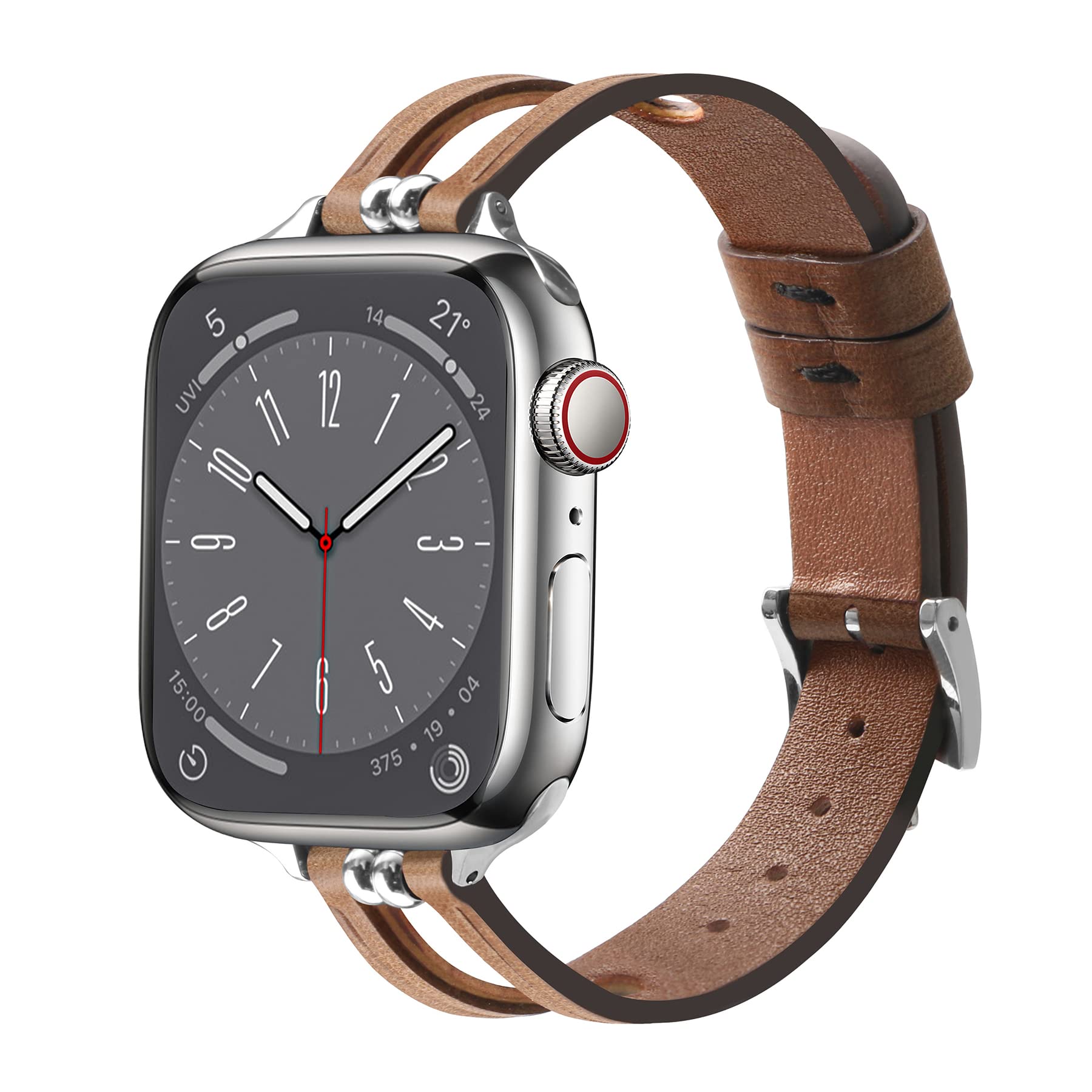 SEARME TREND Slim Leather Band Compatible with Apple Watch Band 38mm 40mm 41mm 42mm 44mm 45mm 49mm Women, Soft Iwatch Band Unique Breathable Replacement Strap for Ultra SE Series 9/8/7/6/5/4/3/2/1