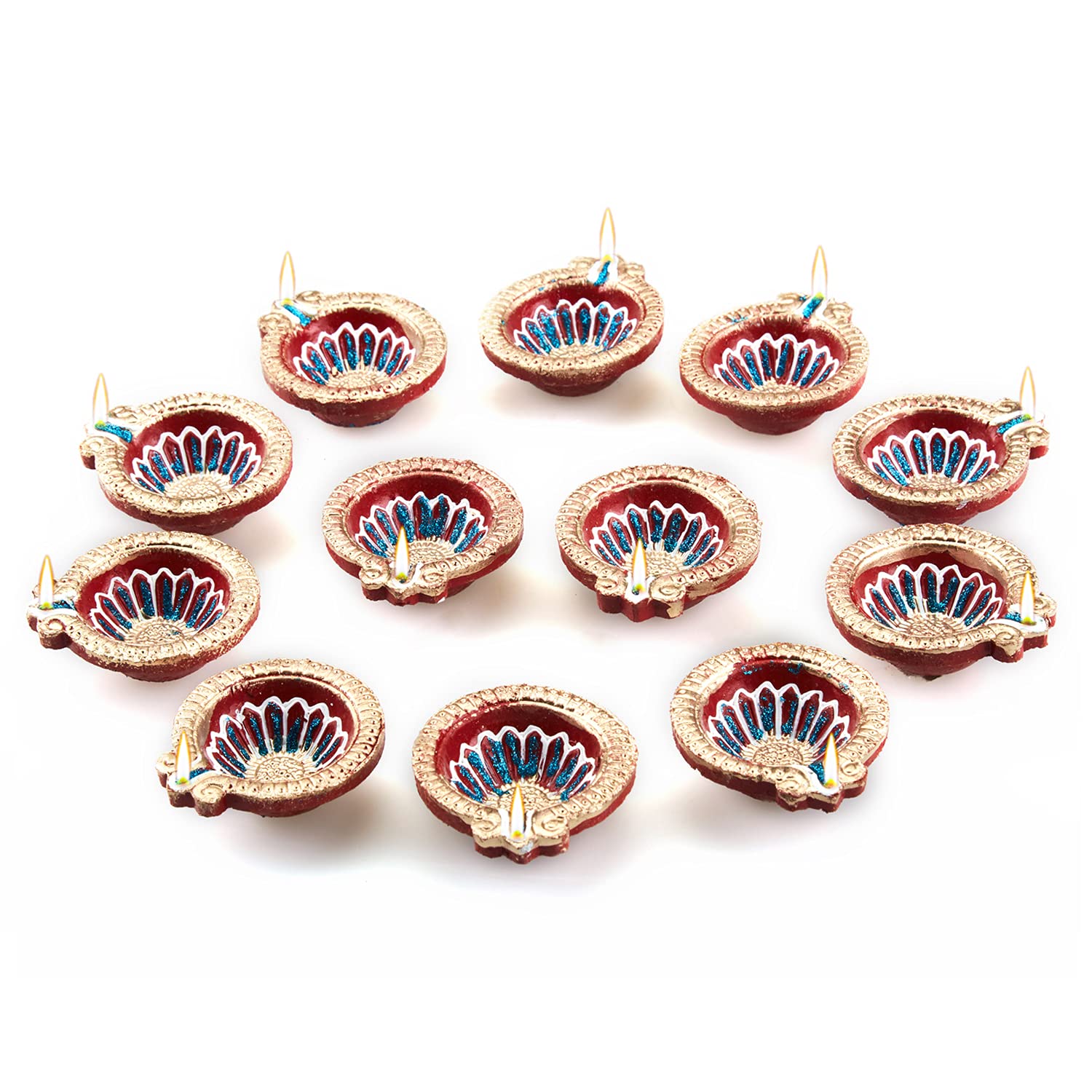 Hathkaam Handmade Clay Diya for Christmas Decoration Set of 9 Pieces | Indoor & Outdoor Xmas Decor for Home | for Home Decoration, Gift for Friends | Multicolor