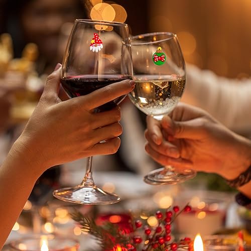 Miniatura 5 de Christmas Gnome Wine Glass Charms - Magnetic Markers to Identify Stemless or Stemmed Glasses - Fun Set of 6 by Simply Charmed