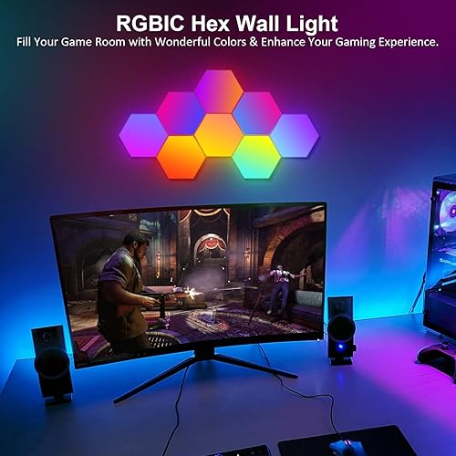 Miniatura 10 de OJQ Paquete de 3 luces hexagonales de pared LED  Aplicación inteligente RGB hexagonal modular para juegos de música con paneles de forma de panal de