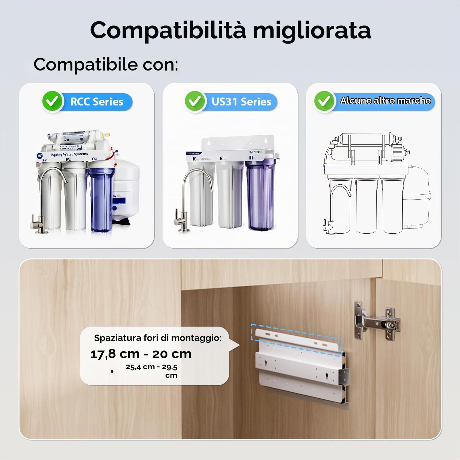 iSpring RCC1UP-AK Sistema di Filtrazione dell'Acqua a Osmosi Inversa da 100 GPD a 7 Stadi Sotto Lavello + iSpring ASKRCC Kit di Montaggio per RO Sottolavello, Compatibile con la Serie RCC