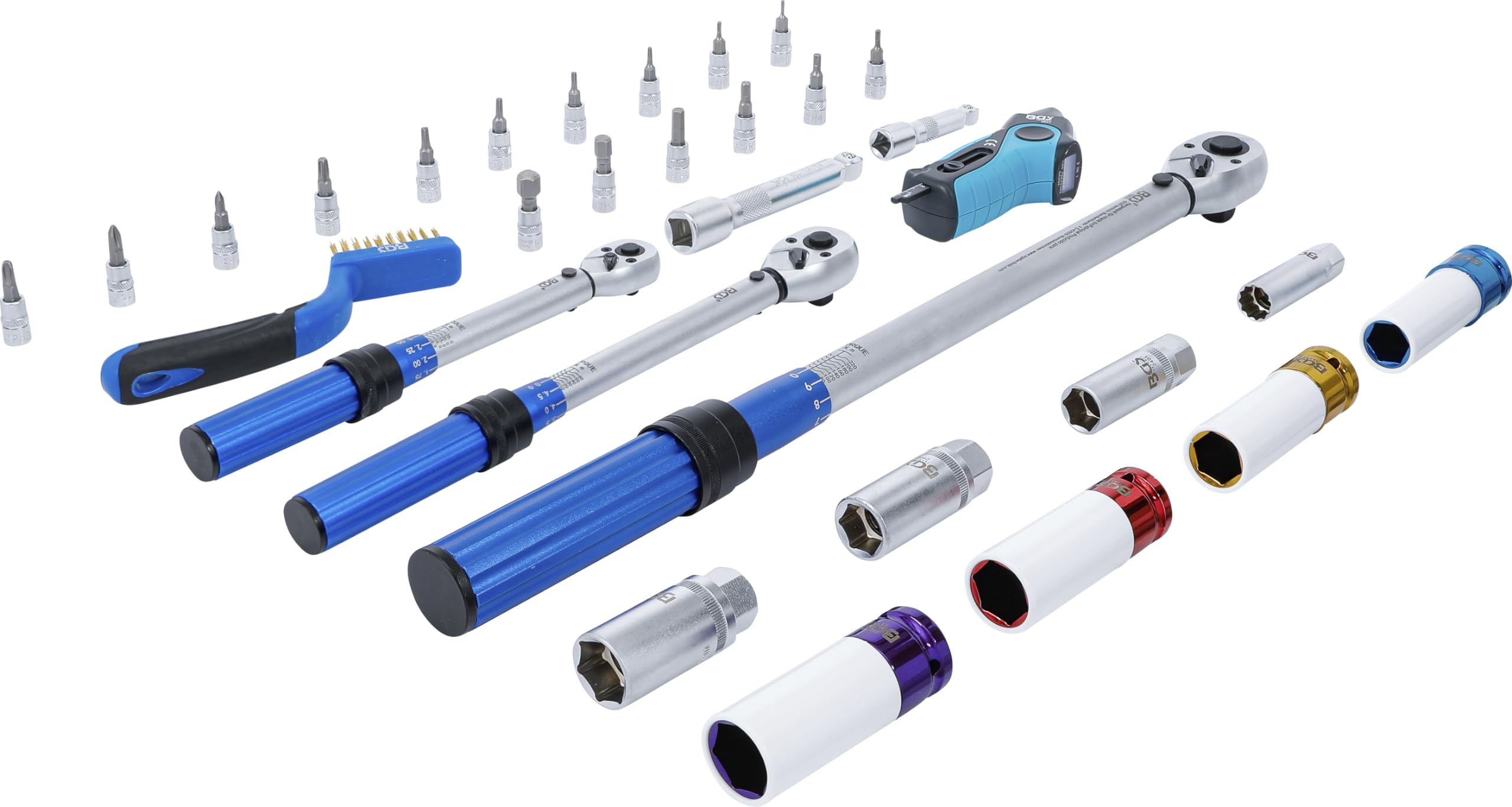 BGS 74305 | Zestaw kluczy dynamometrycznych | 6,3 mm (1/4"), 10 mm (3/8"), 12,5 mm (1/2") | 2-24 Nm | 31 szt.