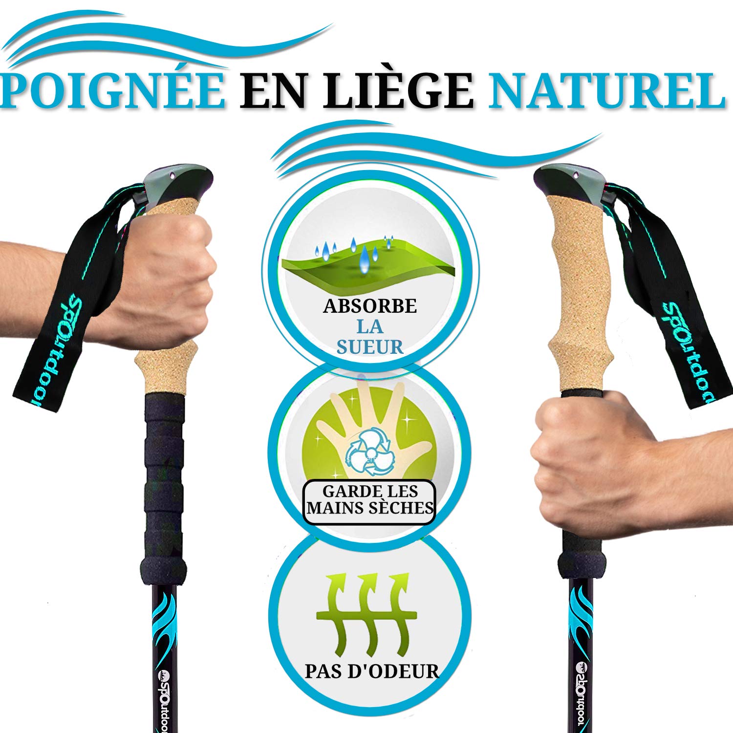 Bâtons De Randonnée SpOutdoor – Alu 7075, Télescopique 105-135 Cm, Poignée Liège, Clips FlipLock, étui Imperméable Inclus