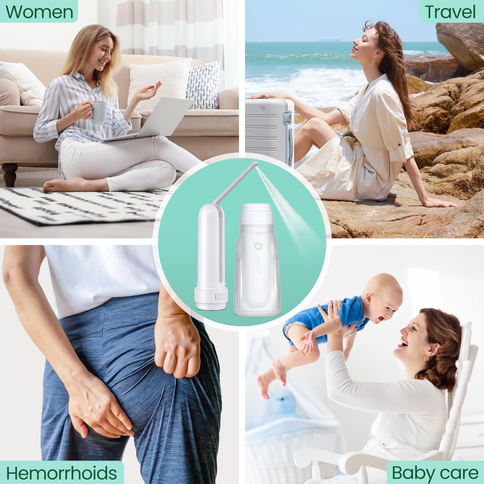 400ML Portable Bidet for Travel Toilet Electric Peri Bottle with 3 Spray Modes IPX7 Waterproof Rechargeable Handheld Bidet — view 7