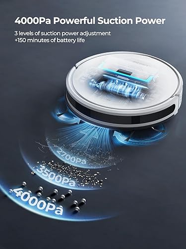 Miniatura 3 de Laresar Combo de aspiradoras y trapeador robot, succión fuerte de 4000 Pa, aspiradora robótica con refuerzo automático de alfombras, carga