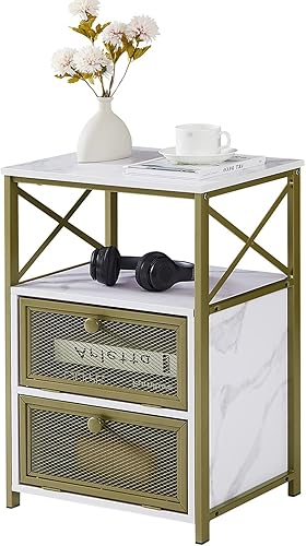 Miniatura 4 de VECELO Mesa auxiliar auxiliar, moderna mesita de noche con espacio de almacenamiento y cajones de puerta para sala de estar, dormitorio, salón,