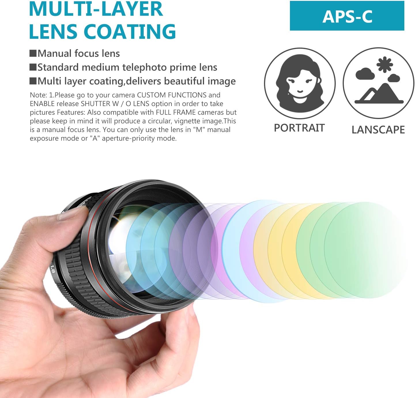 Flаѕh Sаlе Buу 1 gеt 1 Neewer 85mm f/1.8 Manual Focus Aspherical Medium Telephoto Lens for APS-C DSLR Canon EOS 80D, 70D, 60D, 60Da, 50D, 7D, 6D, 5D, 5DS, 1Ds, Rebel T6s, T6i, T6, T5i, T5, T4i, T3i, T3, T2i and SL1 Digital Bеѕt Dеаl Neewer 85mm f/1.8 Manual Focus Aspherical Medium Telephoto Lens for APS-C DSLR Canon EOS 80D, 70D, 60D, 60Da, 50D, 7D, 6D, 5D, 5DS, 1Ds, Rebel T6s, T6i, T6, T5i, T5, T4i, T3i, T3, T2i and SL1 Digital