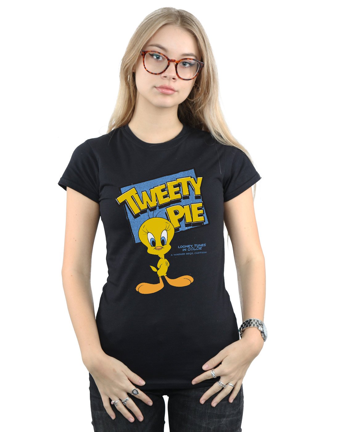 Absolute Cult Women's Black Looney Tunes Classic Tweety Pie T-Shirt Large
