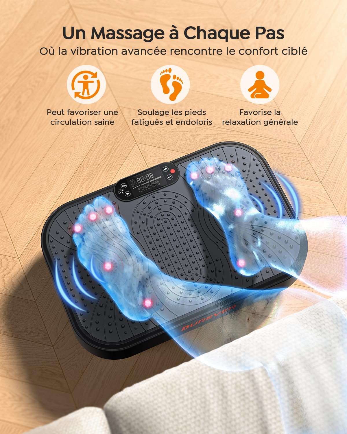 Plateforme Vibrante Oscillante, Burever 150W Plateforme Vibrante Perte de Poids avec Massage Silencieux des Pieds, 99 Niveaux d'Intensité et 5 Programmes avec 2 Bandes de Résistance & Télécommande
