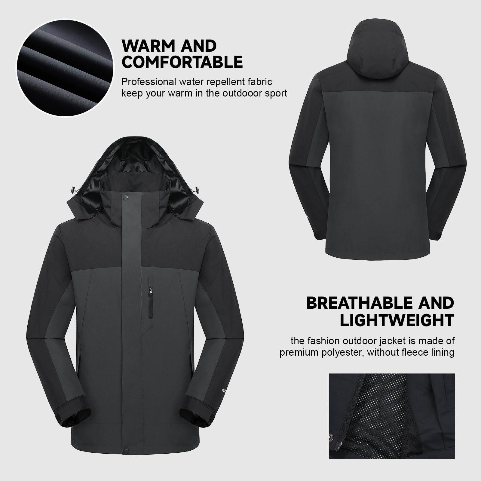 LHHMZ Veste imperméable d'extérieur pour hommes, Manteau de randonnée coupe-vent, Veste décontractée de tous les jours, Manteau de travail avec capuchon