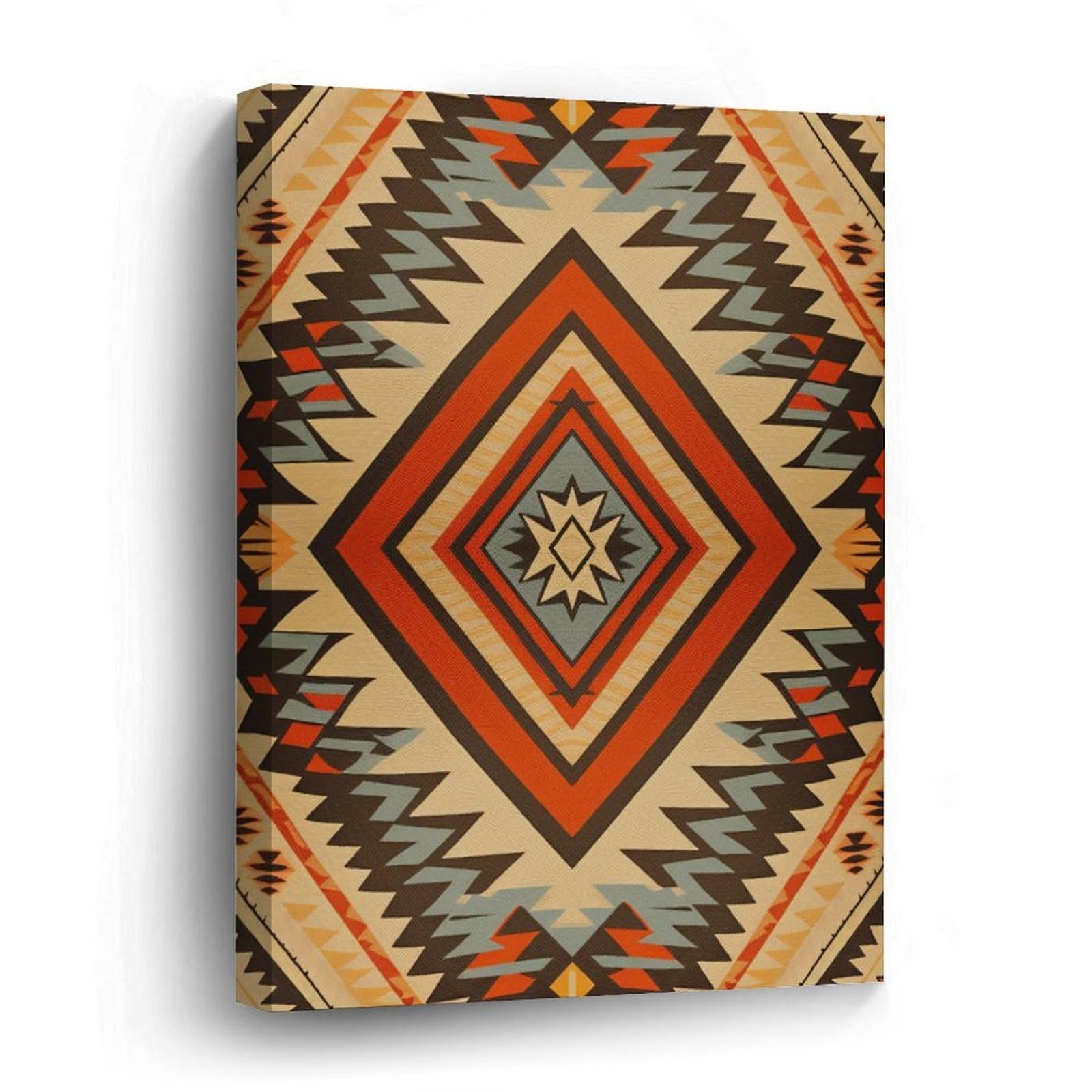Chinese Style Canvas Wall Art 8x10in,Southwestern Tribal with Brown Yellow And Blue Colors Canvas Print Wall Artwork Rustic Wall Plaque Poster for Home Office Living Room Bedroom Decoration