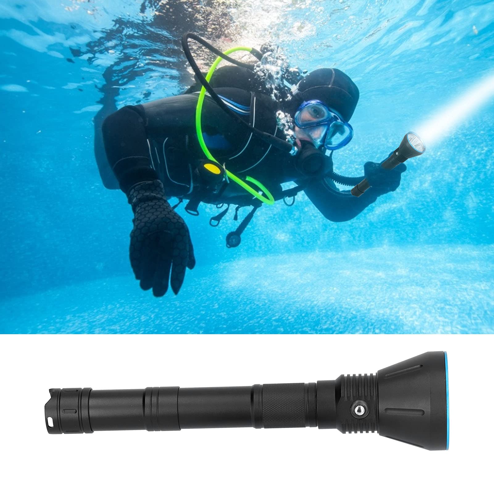 Ejoyous Torcia Subacquea a Luce Intensa da 15000LM, Torcia Subacquea in Lega di Alluminio con 3 LED XHP70.2, Impermeabile IP68, 5 modalità, da 150 M per Immersioni, Pesca, Campeggio
