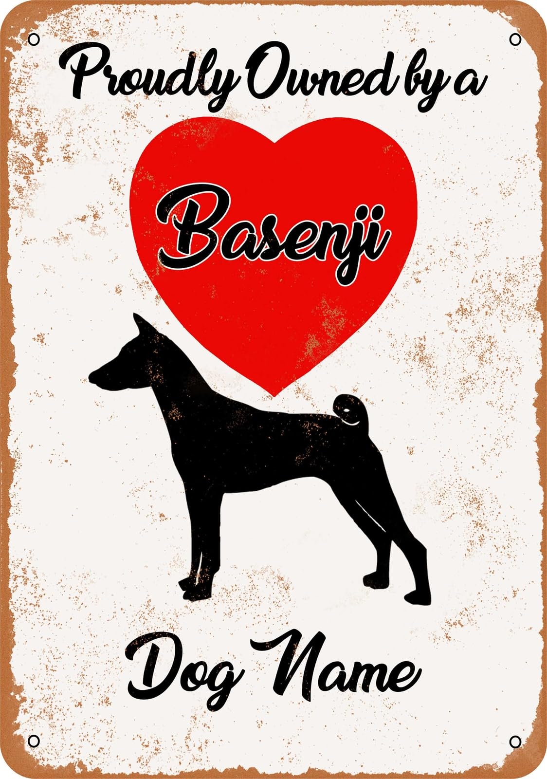 Miaomansenstore Metal Sign - Custom Dog Name - Basenji - Vintage Look Home Decor