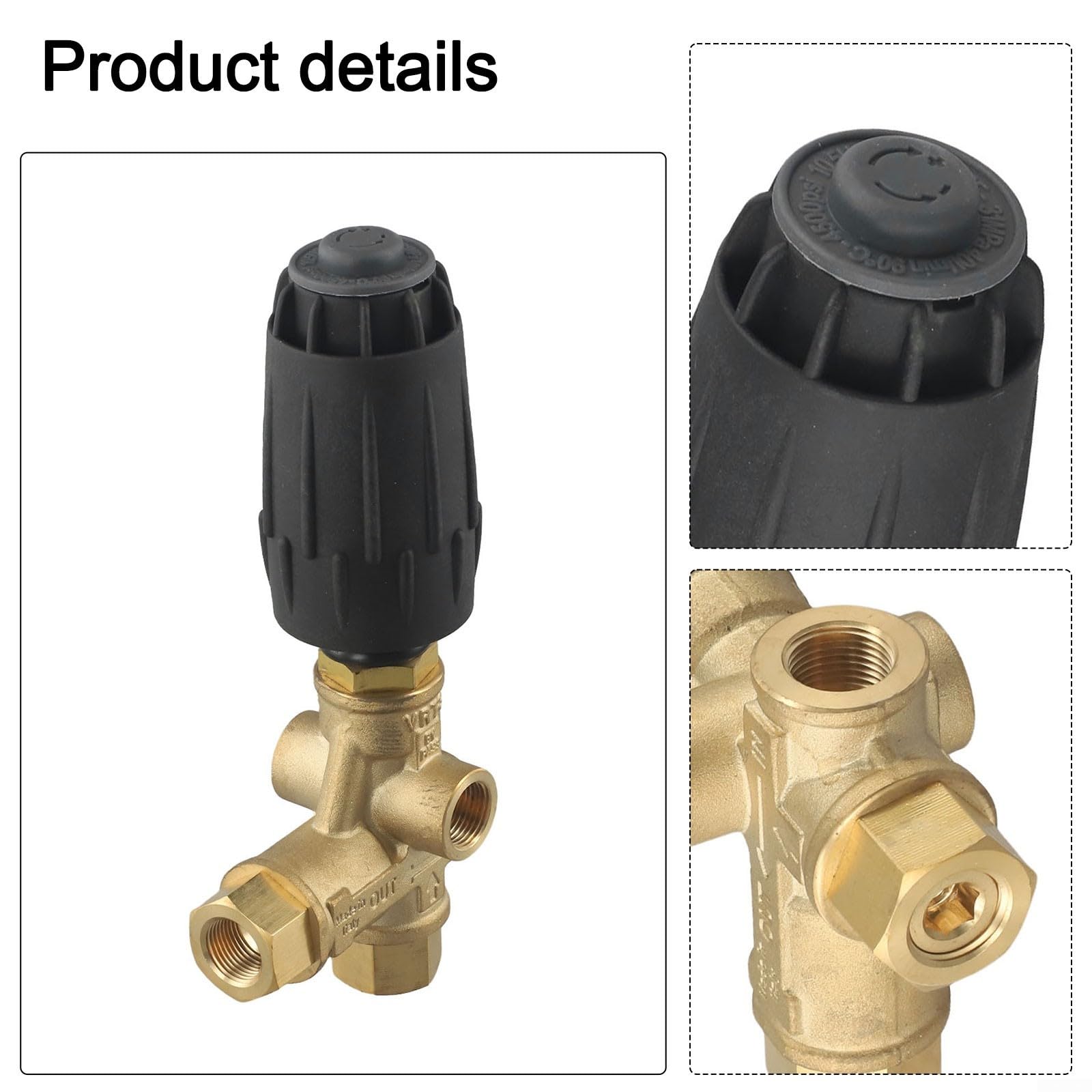 Hochdruck Entlastungsventil Für Hochdruckreiniger, Umgehungsventil Mit 140 Bar, 40 LPM Durchflussrate, Messing & Stahl Konstruktion, 3/8" Anschluss, Hitzebeständig Bis 90°C, Schwarz