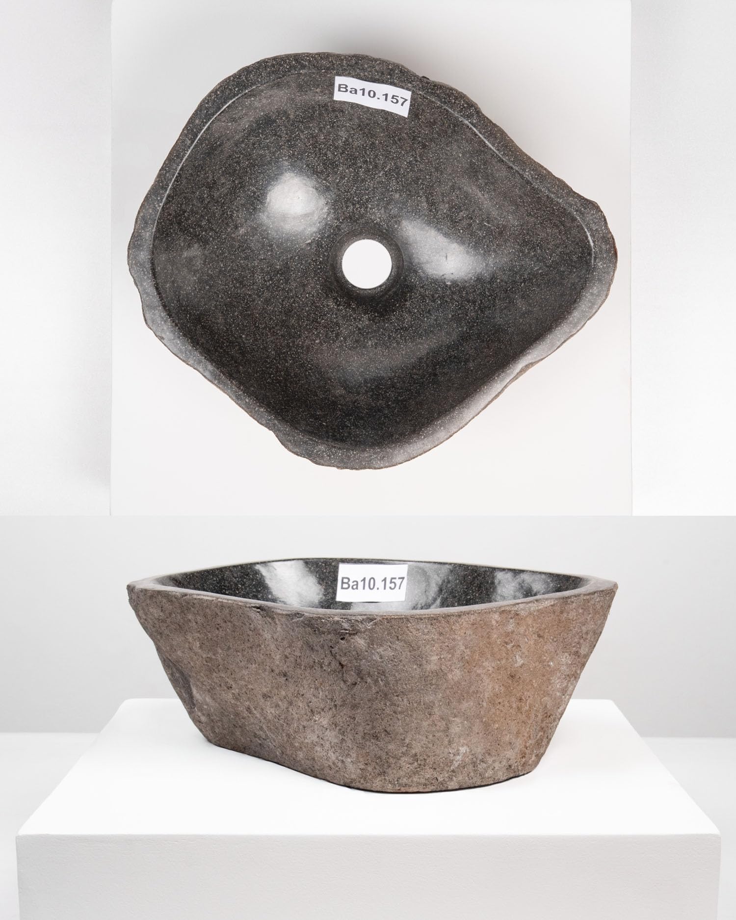 Lavabo en pierre naturelle de 40 cm - Pierre de rivière naturelle - Gris