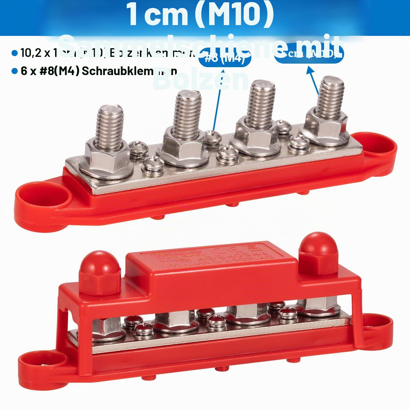 Spurtar Sammelschiene Busbar 250A 12-48V Verteilerblock Batterie Stromverteiler mit 4x M10 und 6x M4 Schraubklemmen für KFZ LKW Wohnmobil 16,5 × 3,4 × 4,8 cm – Nicht für enge Räume geeignet