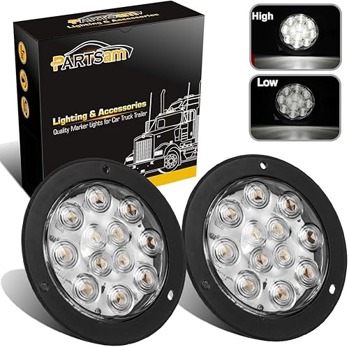 Partsam - Luces traseras ledes redondas para remolque (4 pulgadas), Blanco