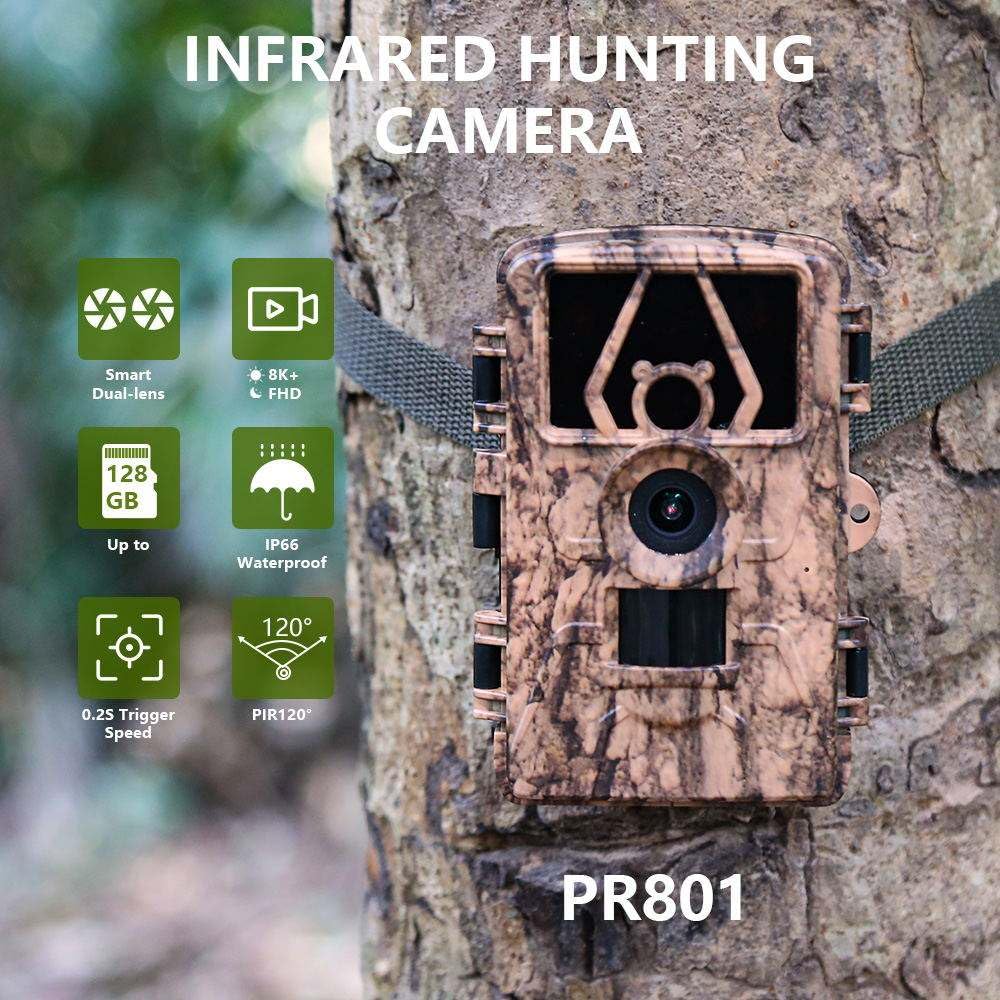 Caméra de chasse 8 K HD avec carte SD 32 G, détecteur de mouvement, caméra de vision nocturne, étanche, sans lueur, pour la chasse et la surveillance