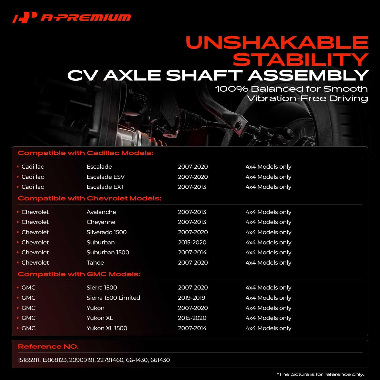 A-Premium Pair (2) Front CV Axle Shaft Assembly Compatible with Chevy Silverado 1500 07-20 Tahoe Suburban, GMC Sierra 1500 07-20 Yukon, Cadillac Escalade 07-20, 4x4 models, Driver and Passenger side