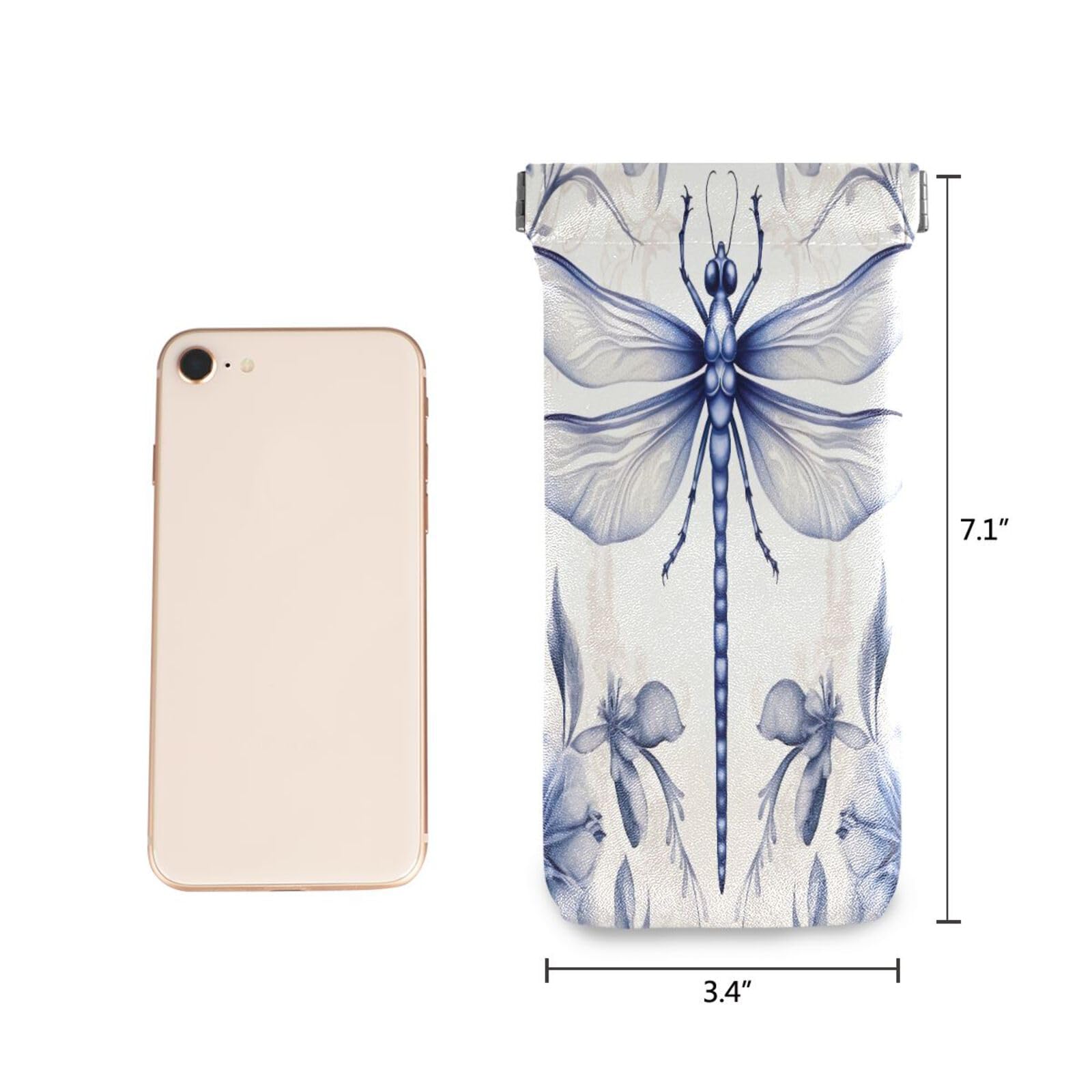 FLildon Dragonfly Eyeglasses Pouch Squeeze Top Sunglasses Case Soft PU Leather Eyeglass Bag for Men Women