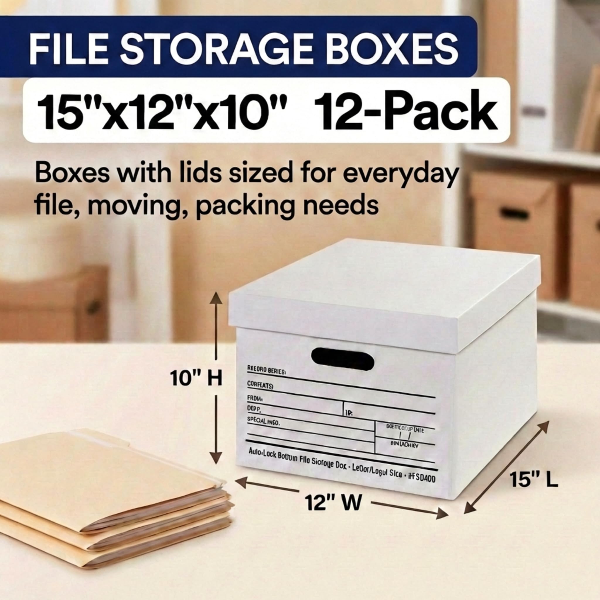 BOX USA Scatole con coperchi e manici (confezione da 12) – Scatole per documenti per ufficio, libri, traslochi e imballaggi